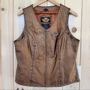 HARLEY-DAVIDSON Bronze Leather Vest Sz L